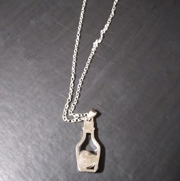 Crystal Heart Diamond Accent Wine Bottle Pendant Necklace Silver - Picture 10 of 16